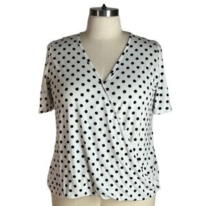 LAST ONE! Doublju Women's Plus Size Black Polka Dot Mock Wrap Top,  Size 2X